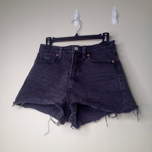 Old Navy Cut-Off Shorts Women 4 Denim Sky Hi A-Line Raw Hem Black - Picture 1 of 12